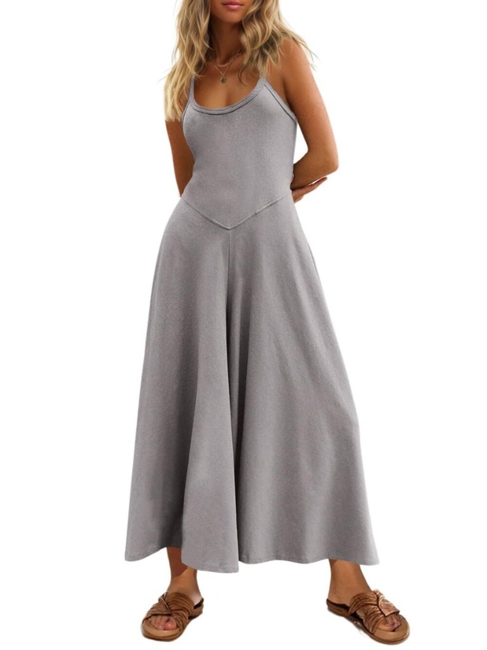 Womens Casual Wide Leg Jumpsuits Summer Spaghetti Strap Sleeveless Cut Out Loose
